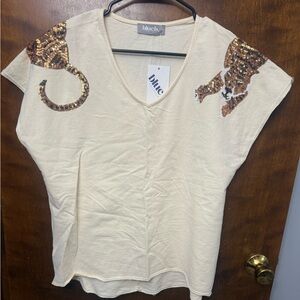 Women's Cream Top with Sequin Detail